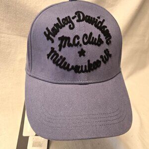 Men's "Harley-Davidson M.C. Club, Milwaukee, WI" Blue Embroidered Cap.